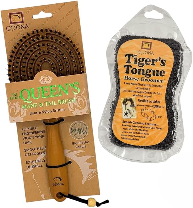Epona Tigers Tongue Horse Groomer & The Queens Brush Set - Grooming Scrubber