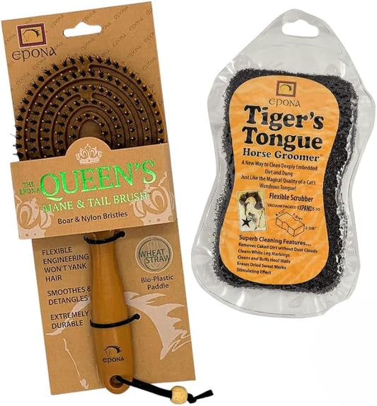 Epona Tigers Tongue Horse Groomer & The Queens Brush Set - Grooming Scrubber